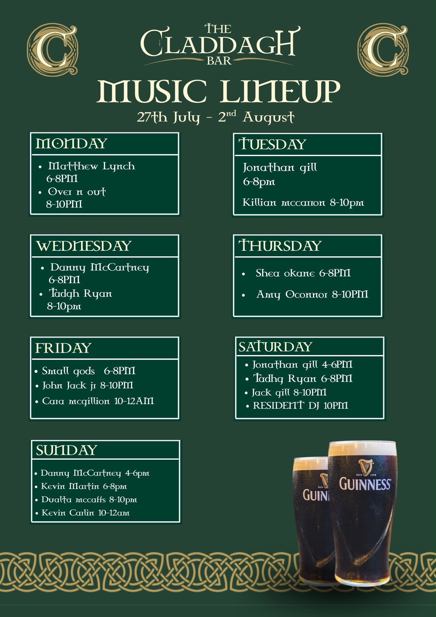 The Claddagh live music schedule