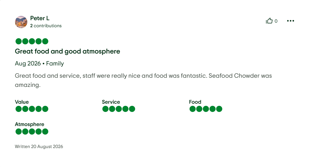 TripAdvisor review for The Claddagh Bar